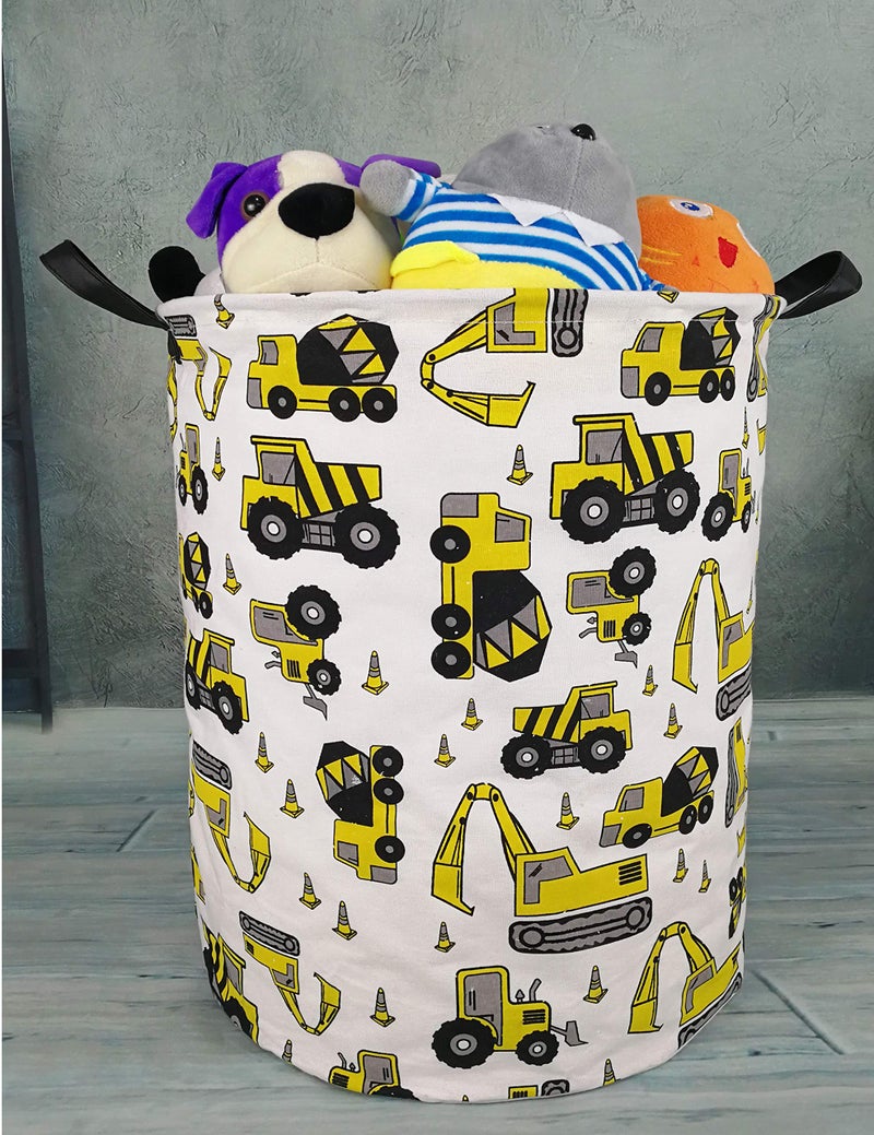 KUNRO Round Laundry Gift Basket Storage Hamper, Clothes Storage Organizer Bins, Shelf Basket with Handles for Room Decor (Excavator) - Image 3